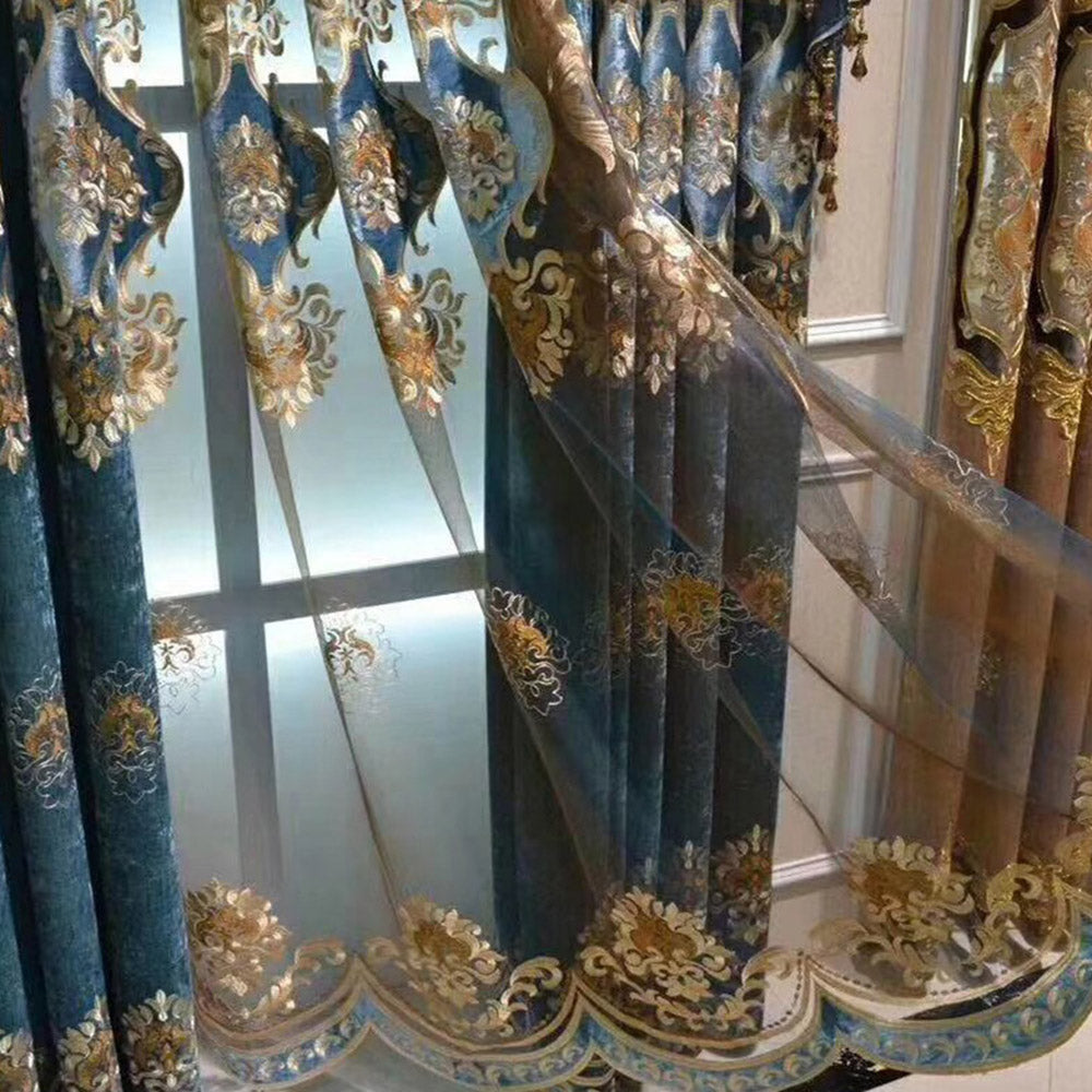 European Luxury Embroidery Sheer Curtains Decoration Window Screening for Living Room Bedroom Custom 2 Panels Breathable Voile Drapes No Pilling No Fading No off-lining