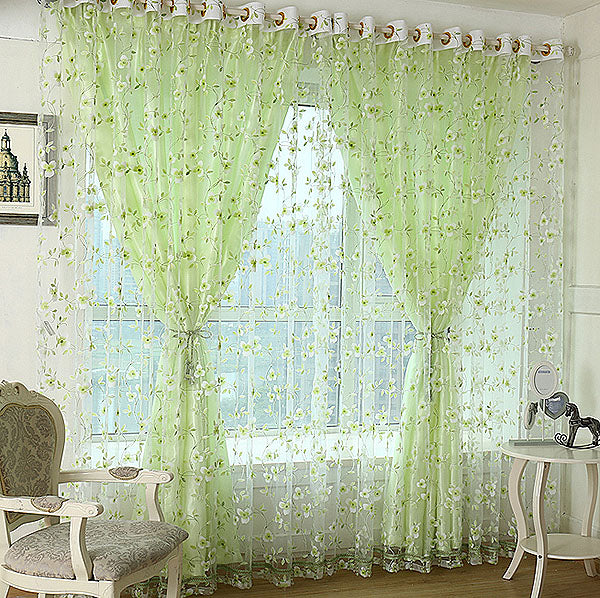 Decoration Fresh Style Flower Printing Shading Cloth and Sheer Curtain Sets