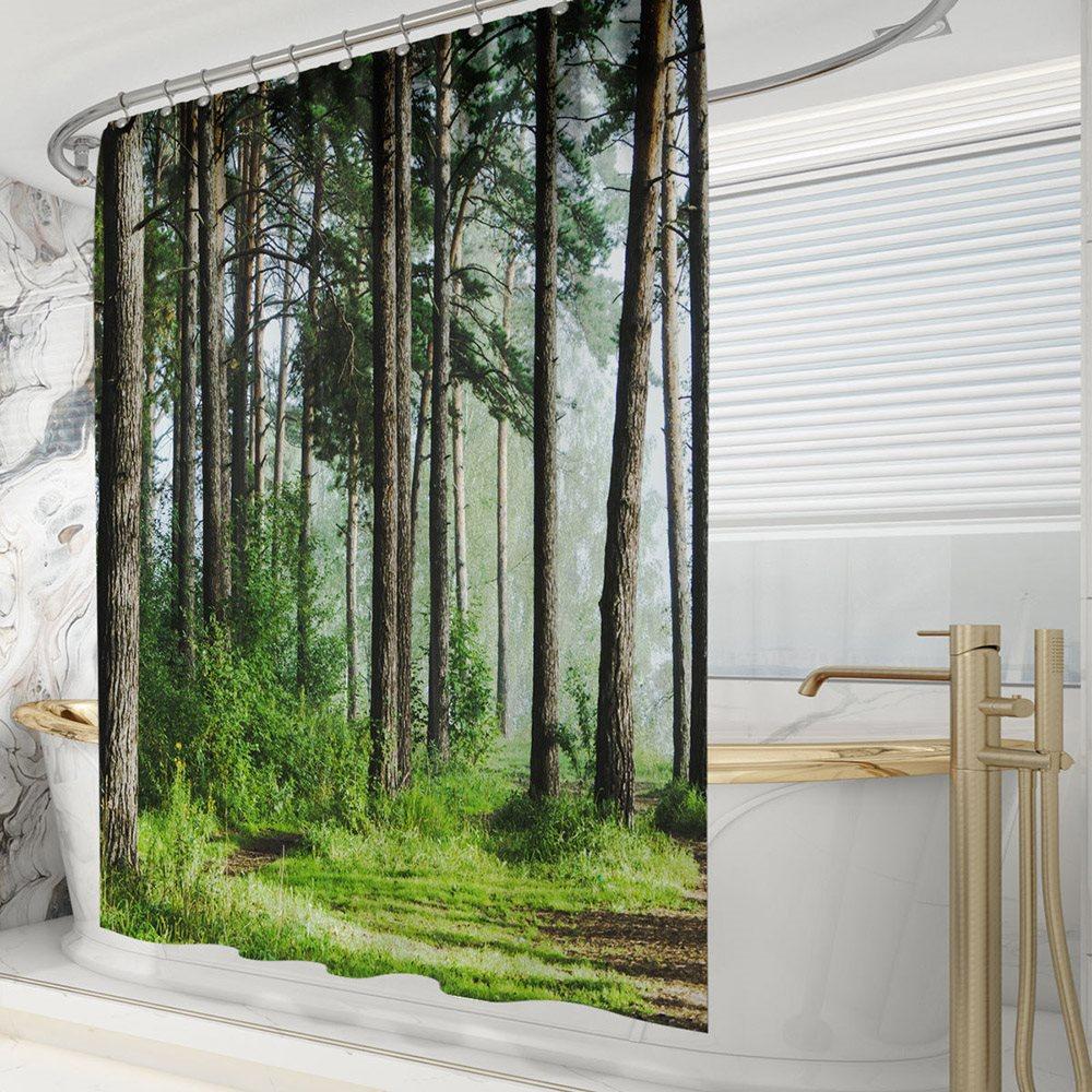 Modern 3D Printed Forest Shower Curtain Waterproof and Mildewproof Polyester