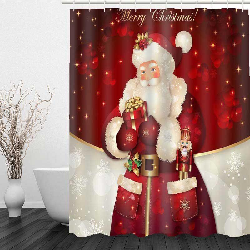 3D Father Christmas Painted Waterproof Shower Curtain Set for Shower Stall and Bathtub