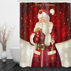 3D Father Christmas Painted Waterproof Shower Curtain Set for Shower Stall and Bathtub