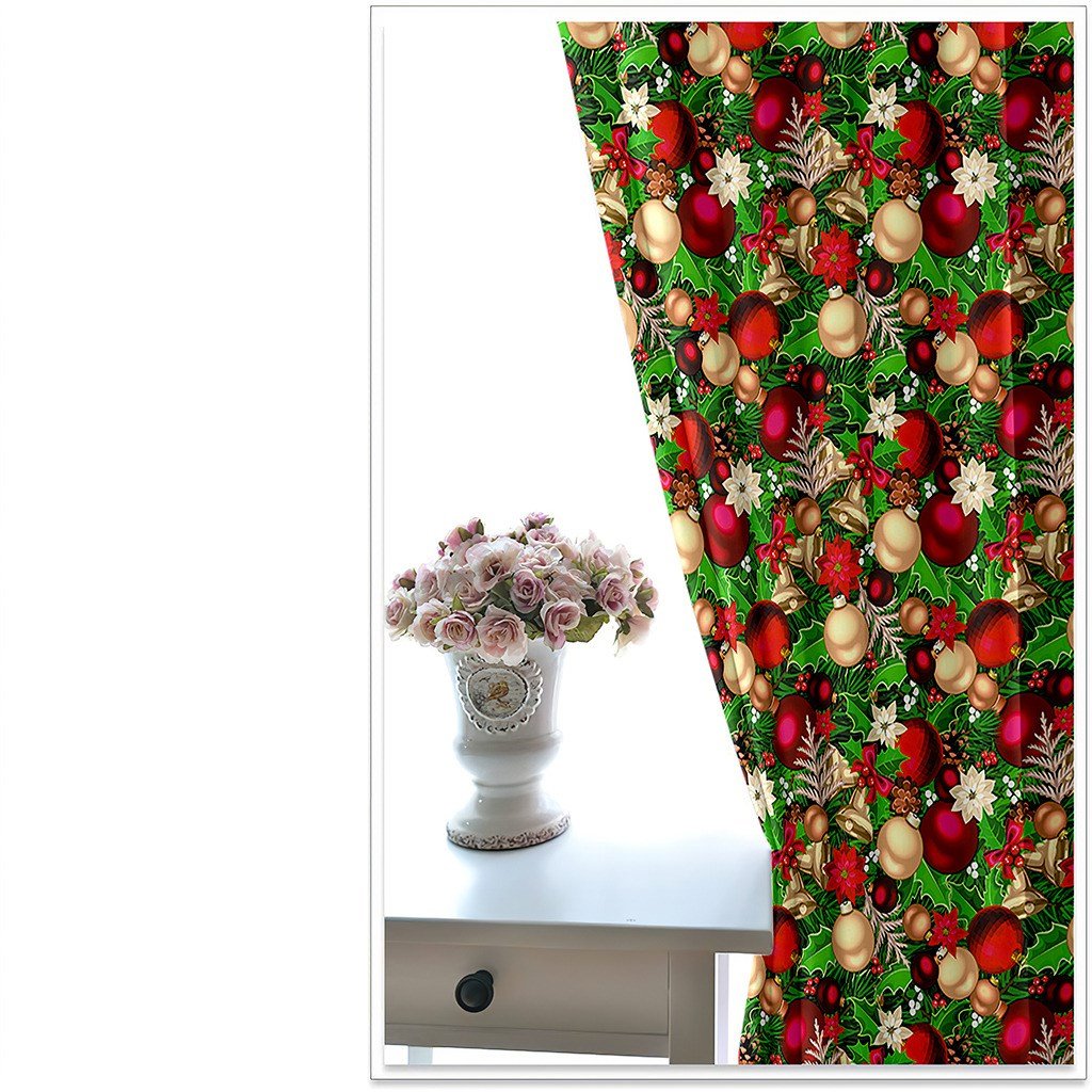 Christmas 3D Blackout Curtains Xmas Fir Twigs Vibrant Balls Print Living Room Bedroom Window Drapes 2 Panel Set