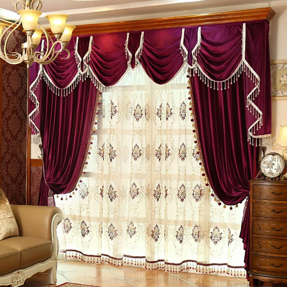 Flannelette Blackout Curtains European Vintage Grommet Window Curtains Plain Red Custom Shading Curtains Sheer 2 Panels Drapes for Living Room Bedroom