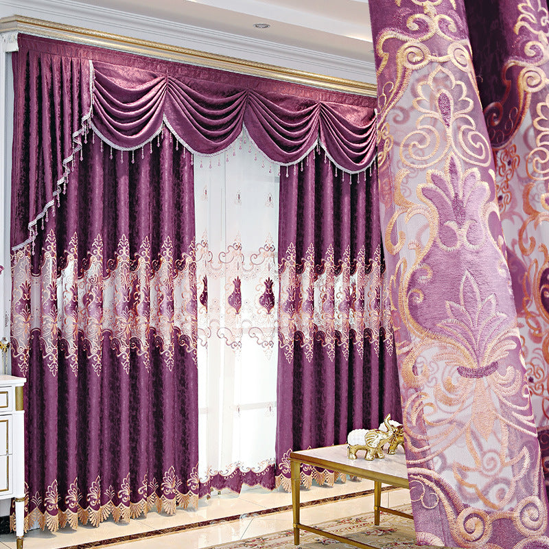 Window Curtains European Embroidery Hollow-out Blackout Curtain Purple Shading Curtains Sheer for Living Room Bedroom Decor Custom 2 Panels Drapes