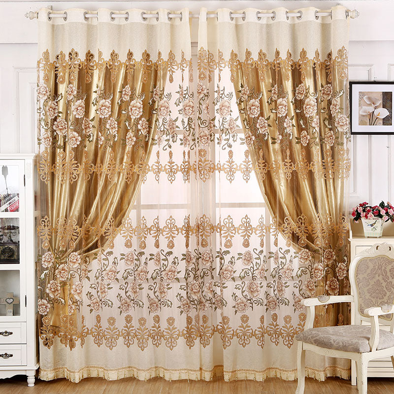 European Style Peony and Damask Shading Cloth and Sheer Curtains Sets Decoration and Blackout Curtains Drapes No Pilling No Fading No off-lining