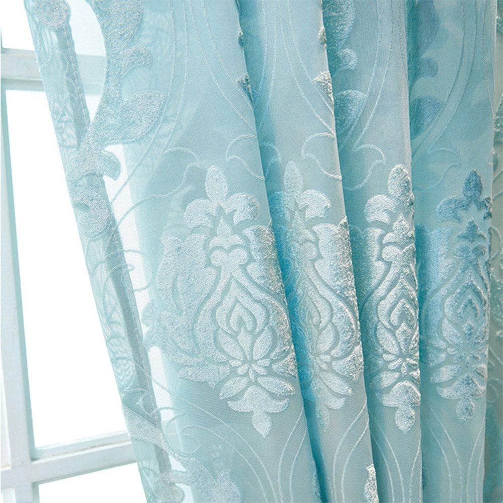 European High-end Sky Blue Embossed Sheer Curtains for Living Room Bedroom Custom 2 Panels Breathable Voile Drapes No Pilling No Fading No off-lining Polyester