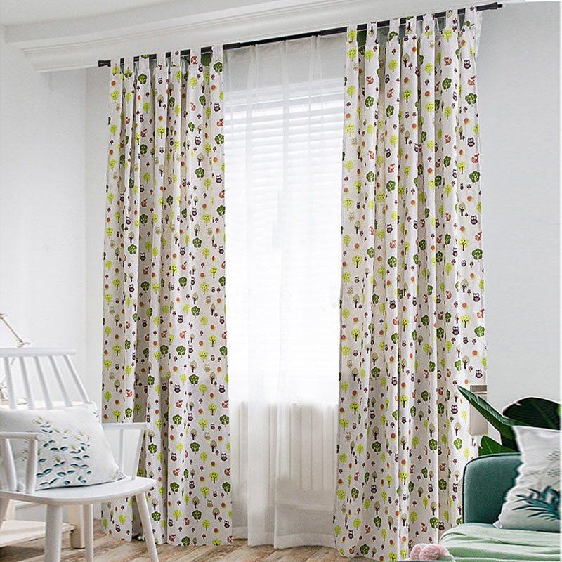 Cartoon Trees Kids Curtain Cotton and Linen Half-shade Curtain Price for 1 Piece