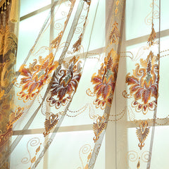 Luxury Golden Hollowed-out Embroidery Classical and European Style Living Room Custom Sheer Curtain