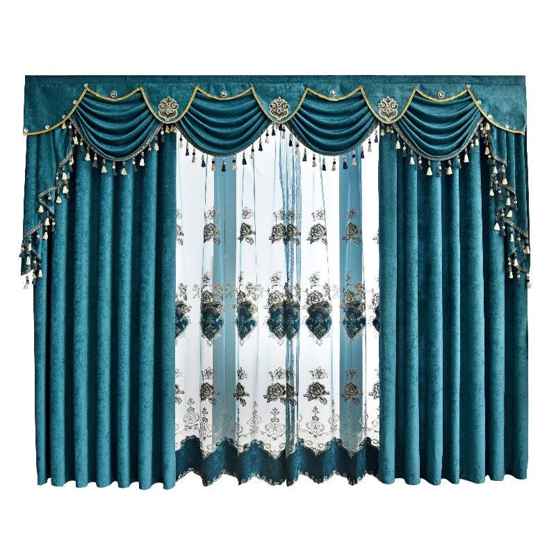 Modern Simple Window Curtains Chenille Blue Blackout Curtains for Living Room Bedroom Darkening Custom 2 Panels Drapes