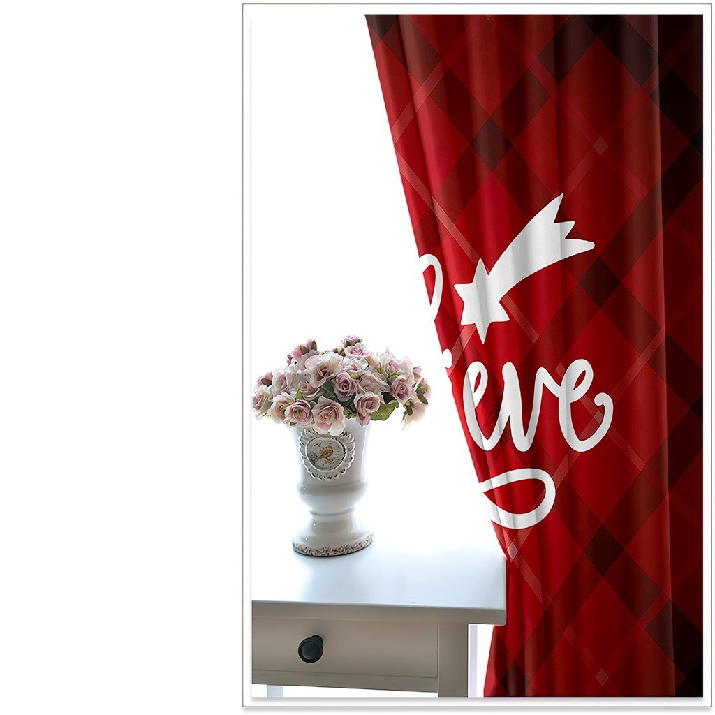 Red Plaid Christmas 3D Blackout Curtains Xmas Grid Print Living Room Bedroom Window Drapes 2 Panel Set