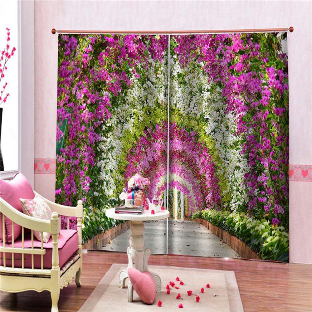 Print Flowers Background 3D Blackout Curtains Decoration 2 Panels Drapes for Living Room Bedroom No Pilling No Fading No off-lining Polyester