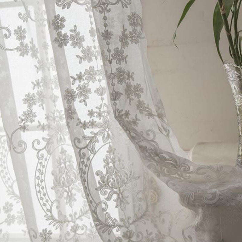 Elegant and Noble Fancy White Embroidery Custom Sheer Curtains for Living Room Bedroom