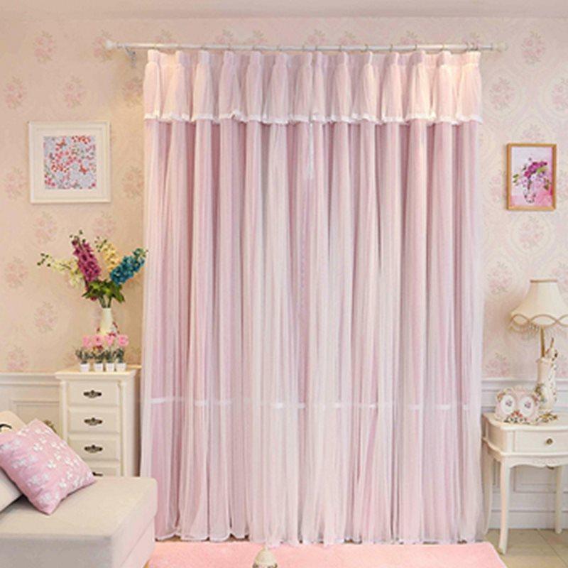 Princess Style Window Curtains Pink Sheer and Cloth Sewing Together Blackout Custom Curtain