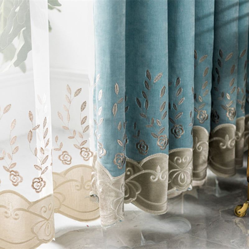 New European Elegant Floral Embroidery Embossed Wheat Ears Shading Curtains Warm Hollow Curtains for Living Room Bedroom Decoration Custom 2 Panels Drapes Linen Blend