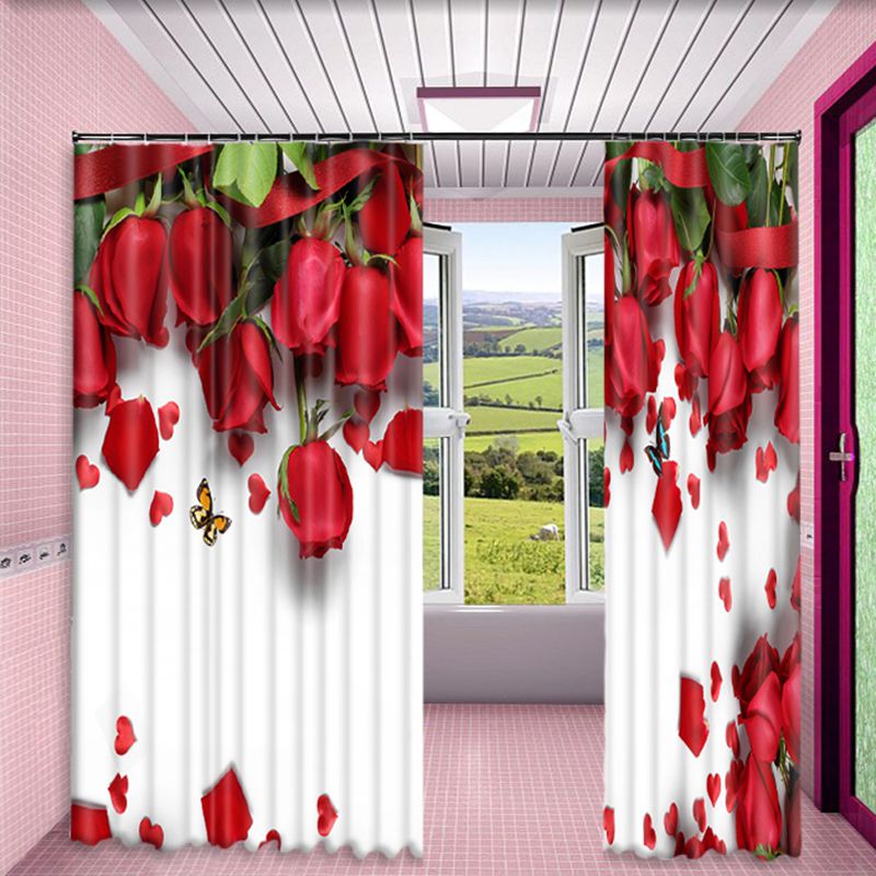 3D Romantic and Fresh Red Roses High Quality Blackout Custom Curtains for Living Room and Bedroom