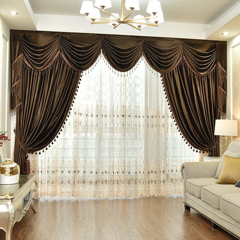 Luxury Velvet Custom Blackout Curtains Solid Color Coffee Window Curtains Prevents UV Ray Excellent Performance on Darkening for Bedroom Living Room