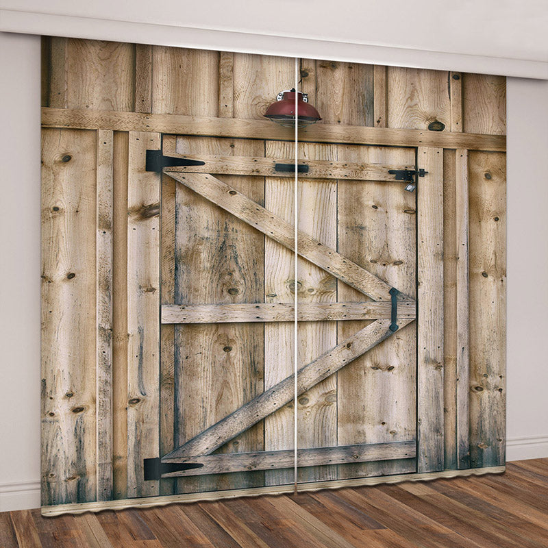 3D Printed Rustic Country Barn Wood Door Vintage Rustic Theme Curtain 2 Panels