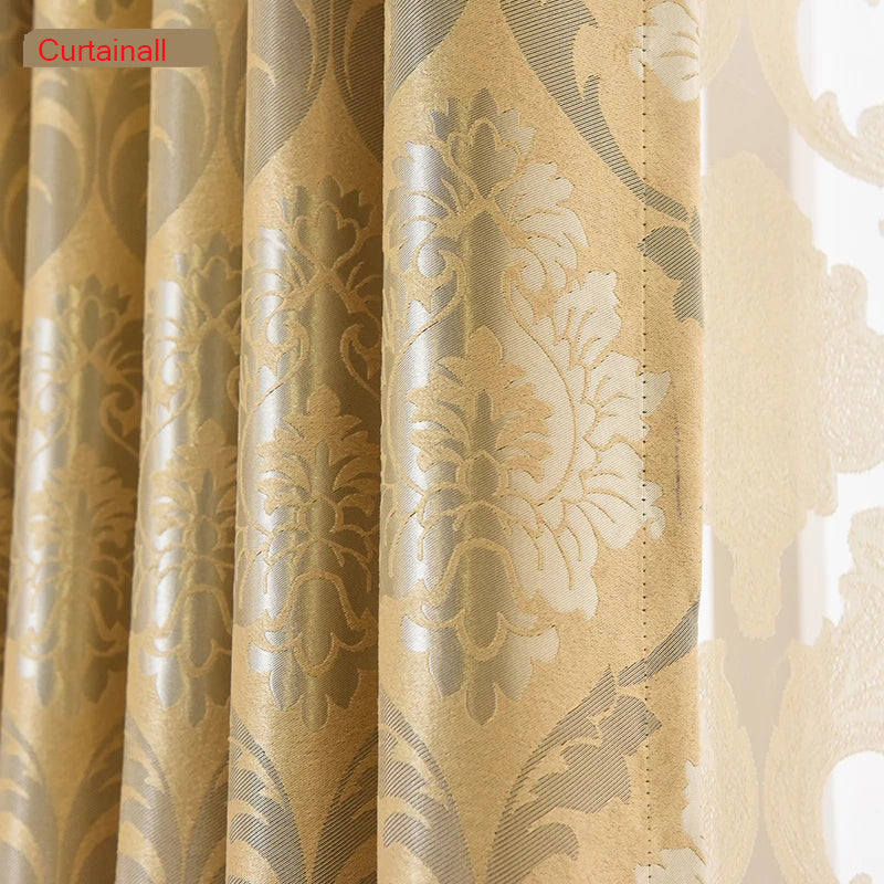 Luxury Pure Golden Blackout Curtains Jacquard Shading Window Curtains Valance for Living Room Bedroom Decoration Custom 2 Panels Drapes Shading Rate 80%