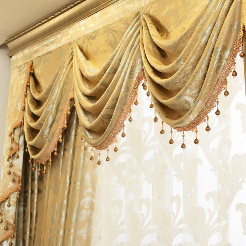 Luxury Pure Golden Blackout Curtains Jacquard Shading Window Curtains Valance for Living Room Bedroom Decoration Custom 2 Panels Drapes Shading Rate 80%