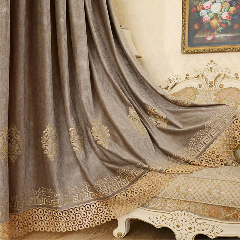 Elegant and Concise European Style 2 Panels Embroidered Flowers Shading Curtain Sheer Grommet Top Curtain