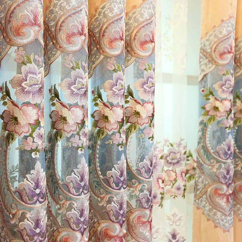 Blackout Curtains Sheer Floral Embroidery Window Curtains Shading Curtains Noble and Elegant Sheer for Living Room Bedroom Decoration Custom 2 Panels Drapes