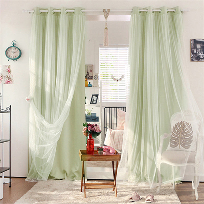 Double Layer Blackout Eyelet Curtains Lace Solid Window Curtain Sets for Living Room Bedroom Decoration 2 Panels High Shading Rate