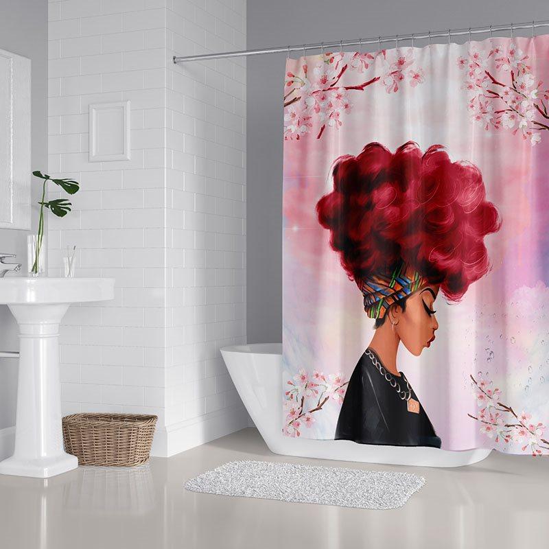 3D Cartoon Woman Head Print Waterproof and Mildewproof Polyester Shower Curtains