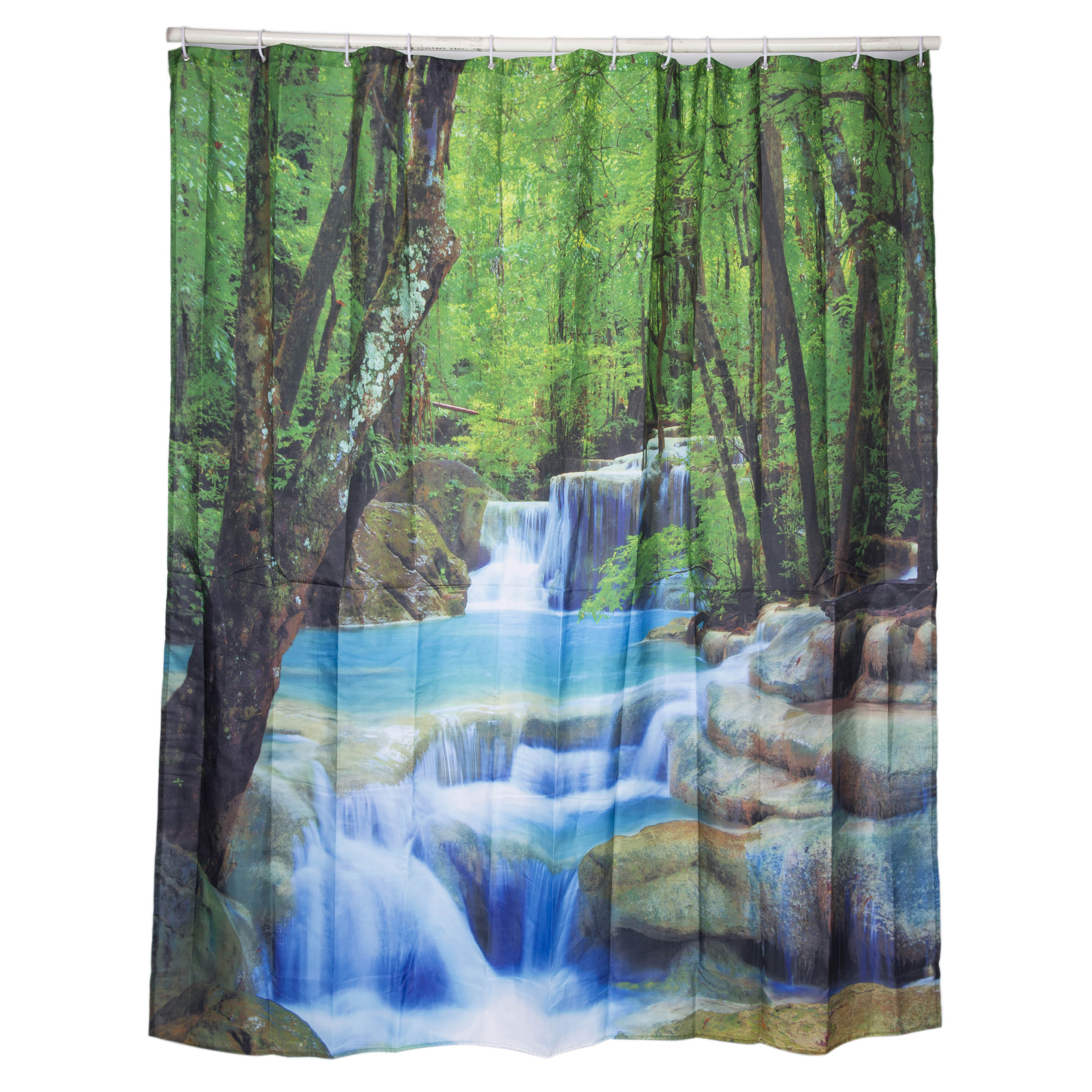 3D Waterfall and Hidden Forests Printed Polyester Shower Curtain