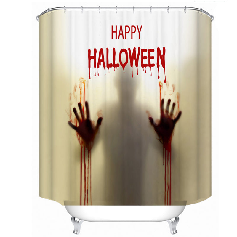 Happy Halloween Shower Curtain Bloody Hands and Letter Polyester Waterproof Mouldproof Window Curtains for Halloween Decorations Theme Decor Props Bathroom 6 Size