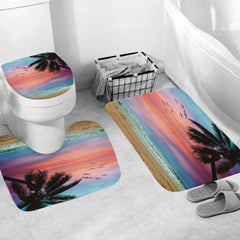 3D Printed Coast Sunset Palm Landscape Shower Curtain Set Bathroom Partition Curtain Durable Waterproof Mildew Proof Polyester