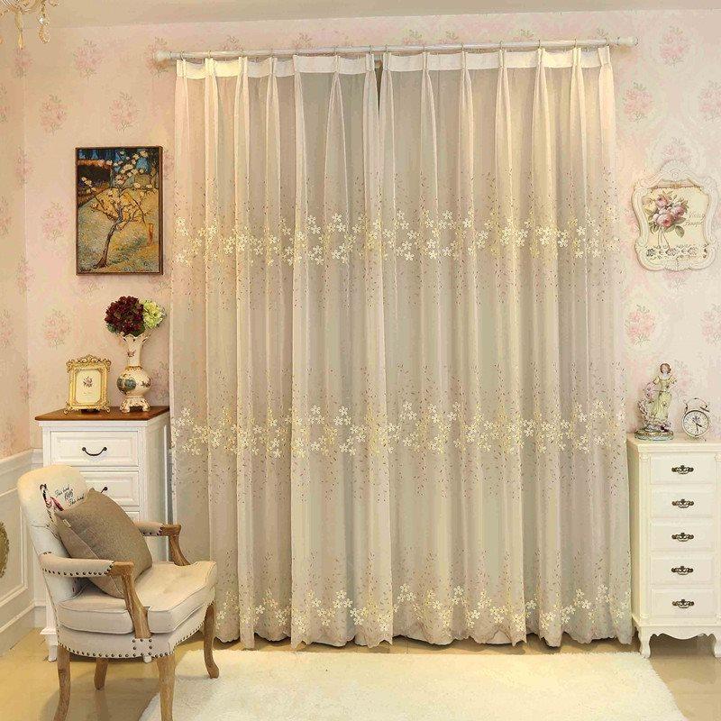 Window Curtains Rustic Floral Embroidery Sheer and Beige Shading Cloth Sewing Together Curtain Sets