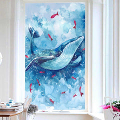 Cartoon Blue Whale Painted Window Film No-glue Glass Static Sticker