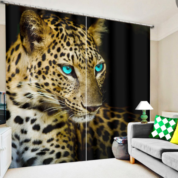 3D Printed Cheetah with Bright Blue Eyes Polyester Custom Curtain for Living Room