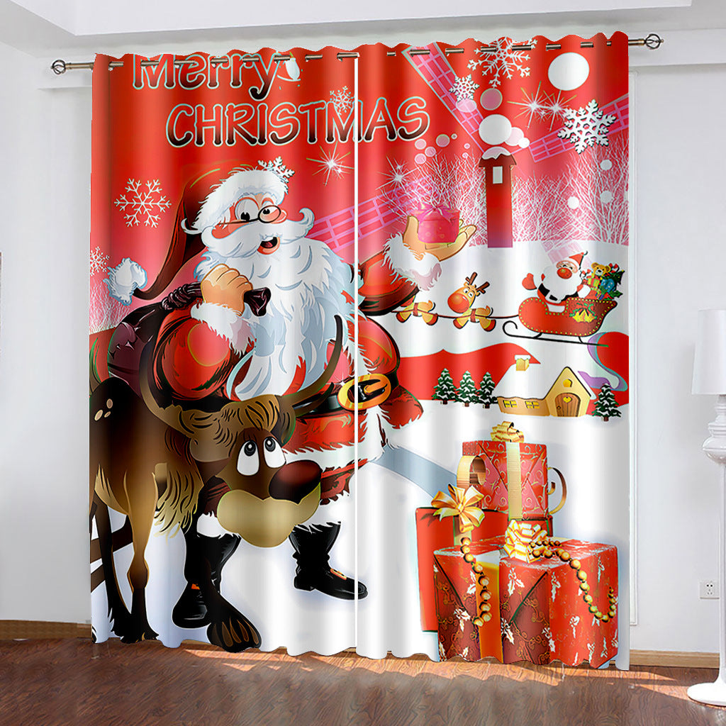 Santa Claus 3D Print Christmas Red Curtains Polyester Blackout Custom Christmas Curtains for Living Room and Bedroom