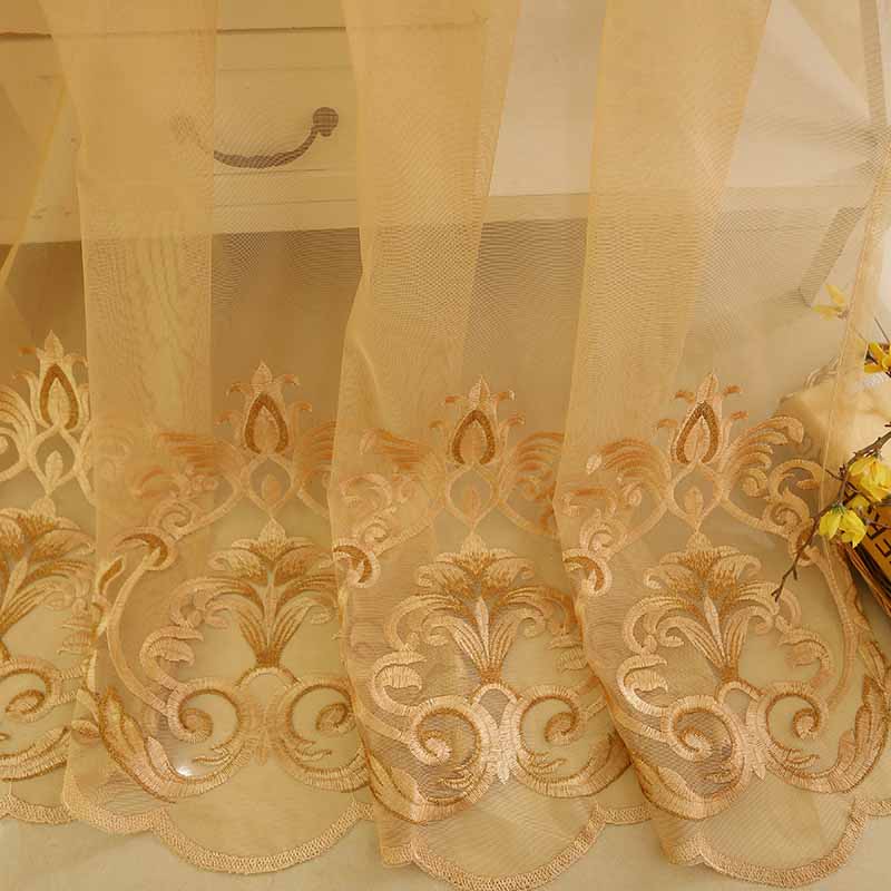 Elegant Embroidery Sheer Curtain Coffee Tulle for Living Room Bedroom Window Decoration Custom 2 Panels Drapes Breathable Voile