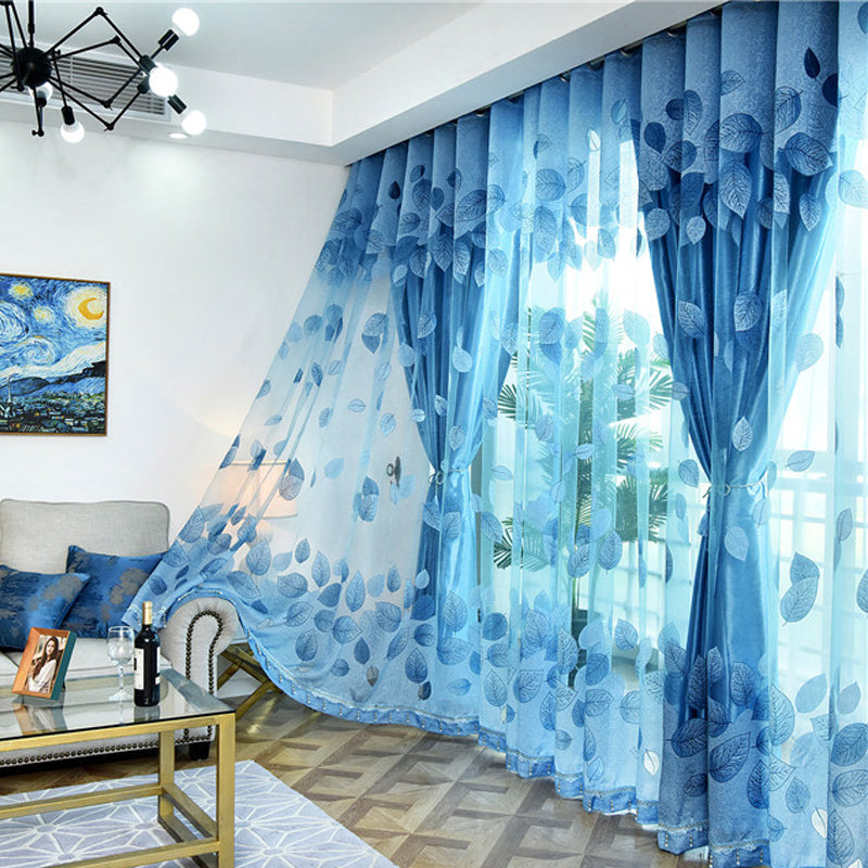 Jacquard Technics Decorative Feature Polyester Material Plant Pattern Curtain Sets