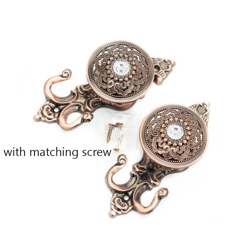 Luxury European Curtain Hooks Zinc Alloy Retro Wall Hooks Curtain Accessories Hardware Decorative Moire Metal Curtain Wall Hook 1 Pair