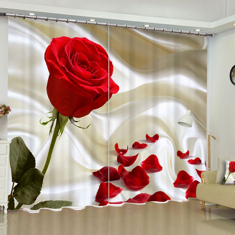 Bright Red Roses Printed Custom Polyester Blackout Curtain for Living Room