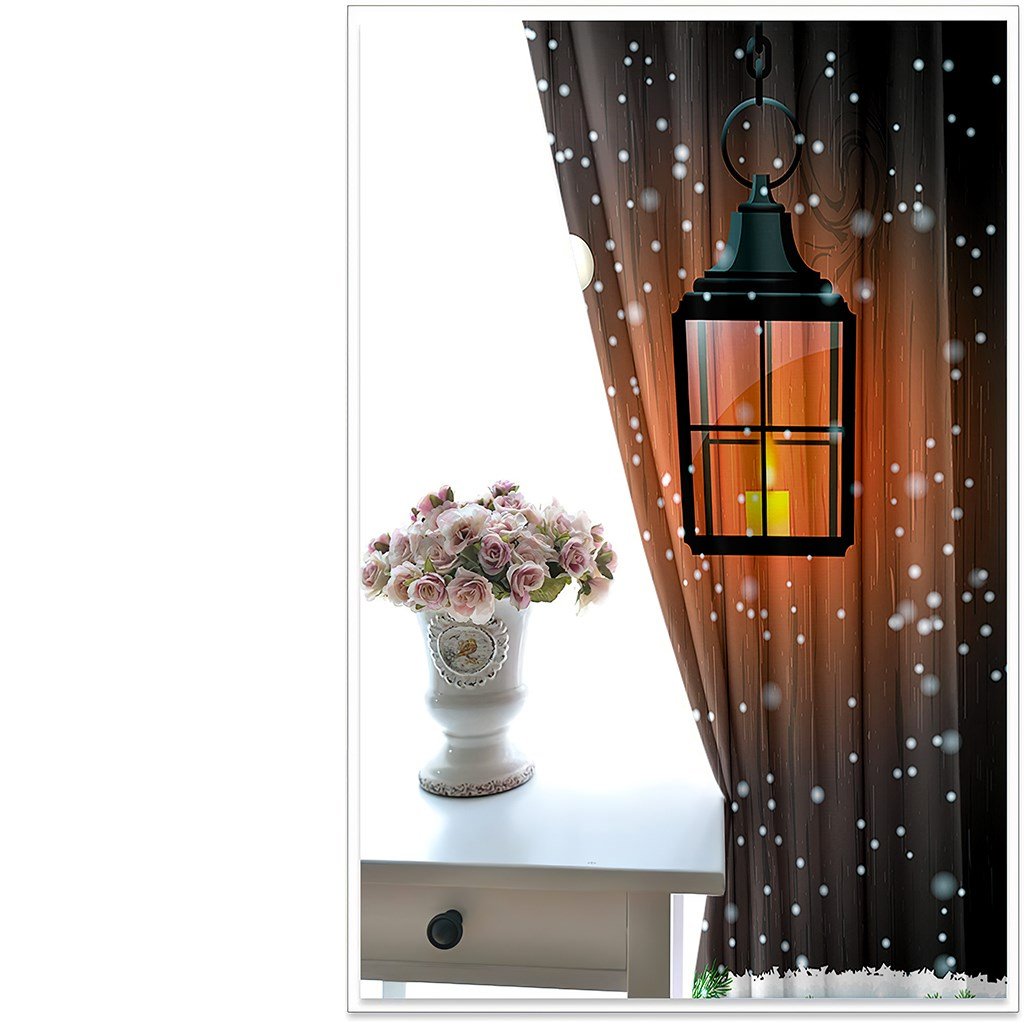 3D Blackout Curtains Christmas Snowman Street Lamp Xmas Print Curtains for Living Room Bedroom Window Drapes 2 Panel Set