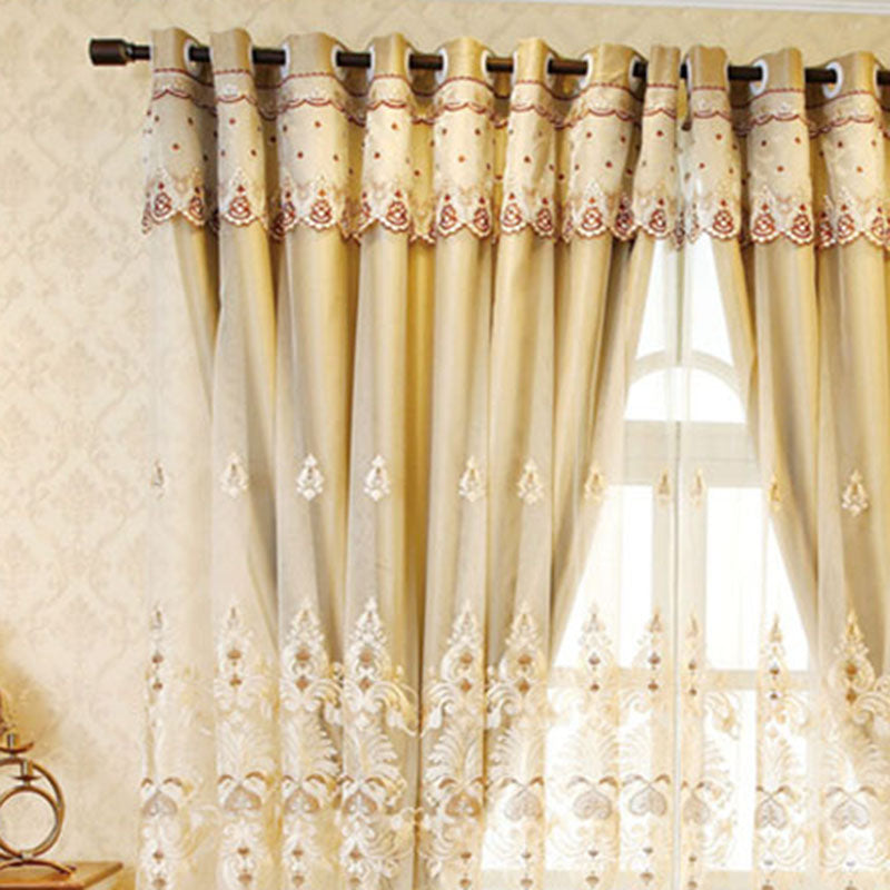 European Embroidery Floral Blackout Decorative Curtain Sets Custom 2 Panels Drapes No Pilling No Fading No off-lining