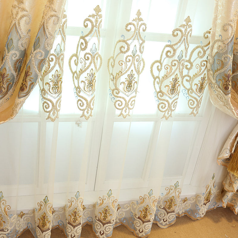 Yellow Embroidery Blackout Curtains Tulle Elegant Window Shading Curtains Sheer for Living Room Bedroom Custom Set of 2 Panels Drapes