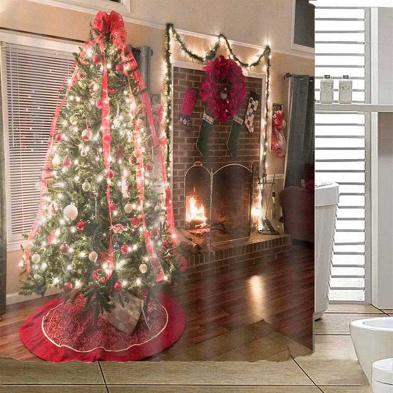 3D High Quality Delicate Christmas Tree Print Bathroom Shower Curtain Set