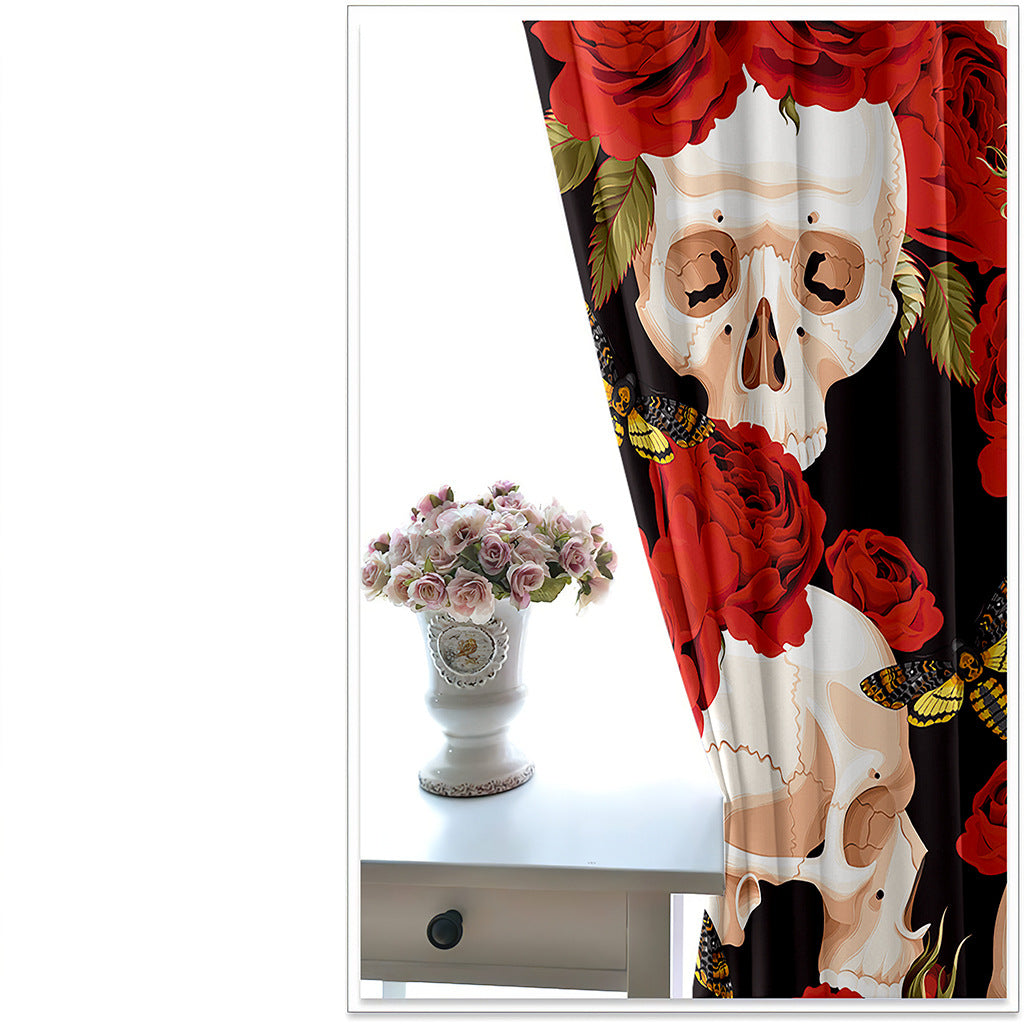 Skull in Red Rose 3D Printed Curtains Blackout Decoration Window Shading Curtain Custom 2 Panels Drapes Polyester