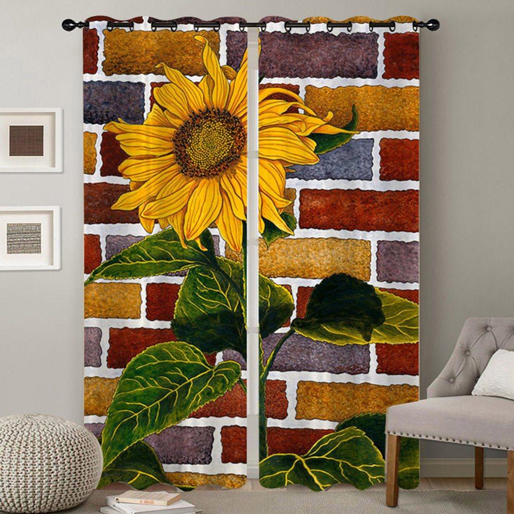 3D Printed Blackout Curtains Sunflower Wall Pattern 2 Panels Drapes for Living Room Bedroom Decoration No Pilling No Fading No off-lining Polyester