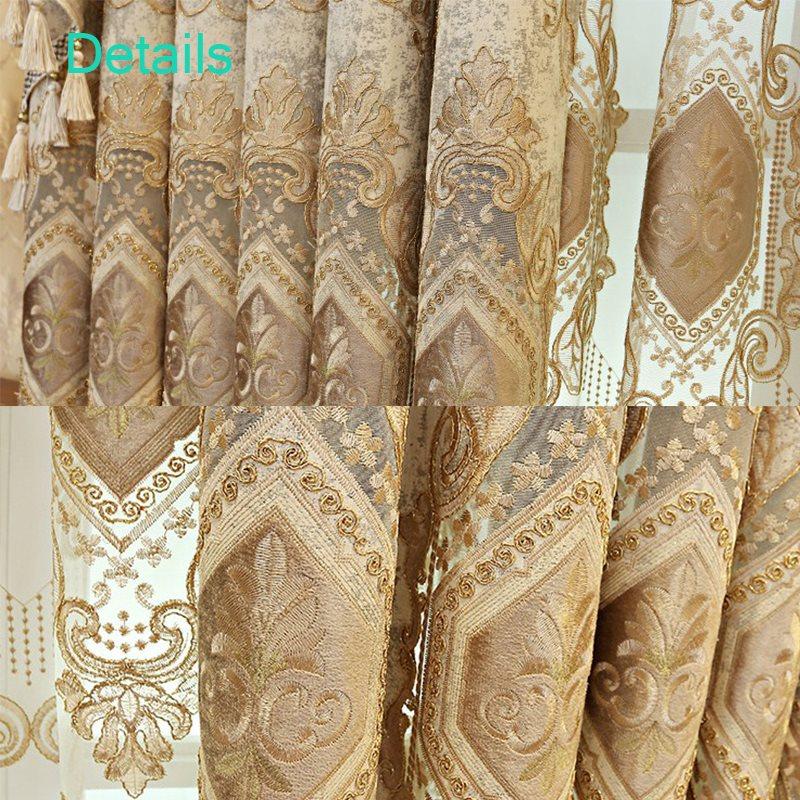 Chenille Elegant Blackout Curtains High Quality Beige European Embroidery Window Curtains Shading Curtains Sheer Valance for Living Room Bedroom Custom Set of 2 Panels