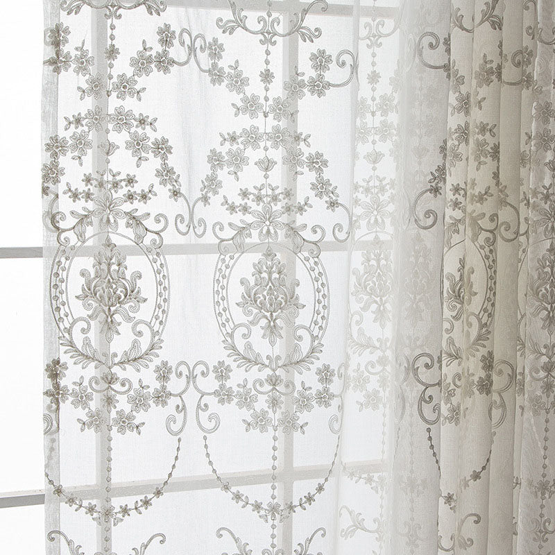 Elegant and Noble Fancy White Embroidery Custom Sheer Curtains for Living Room Bedroom