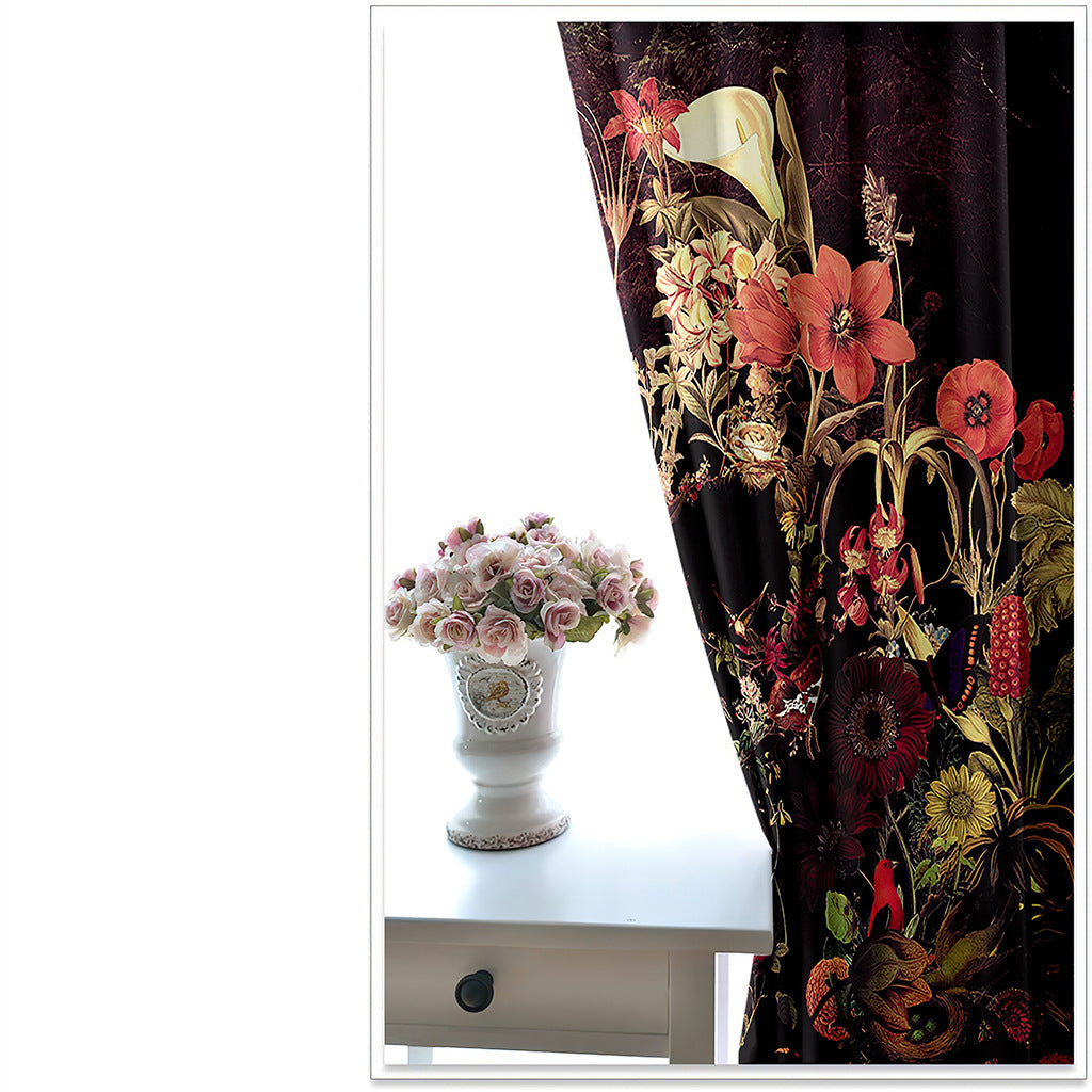 3D Printed Curtains Skull and Flower Blackout Decoration Window Shading Curtain Custom 2 Panels Drapes