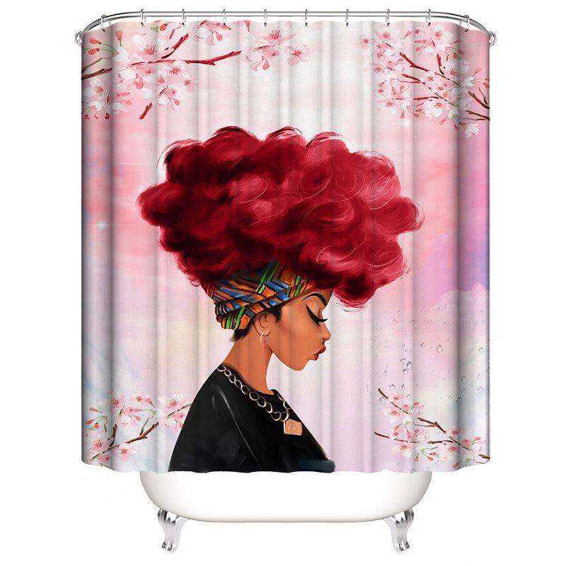 3D Cartoon Woman Head Print Waterproof and Mildewproof Polyester Shower Curtains