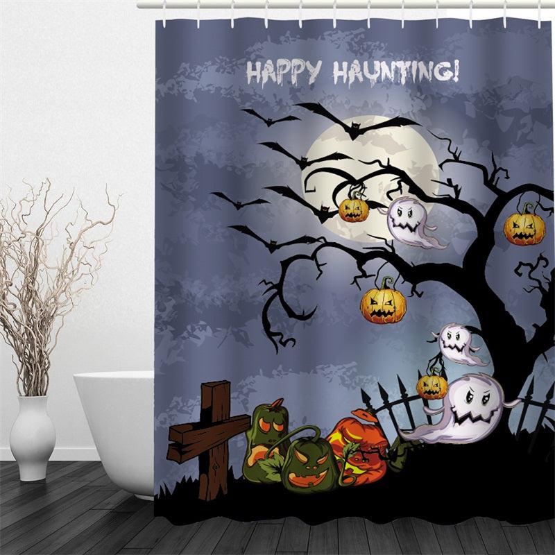 3D Halloween Jack-o-Lanterns Spirits Polyester Waterproof Antibacterial and Eco-friendly Shower Curtain