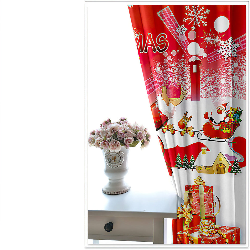 Santa Claus 3D Print Christmas Red Curtains Polyester Blackout Custom Christmas Curtains for Living Room and Bedroom